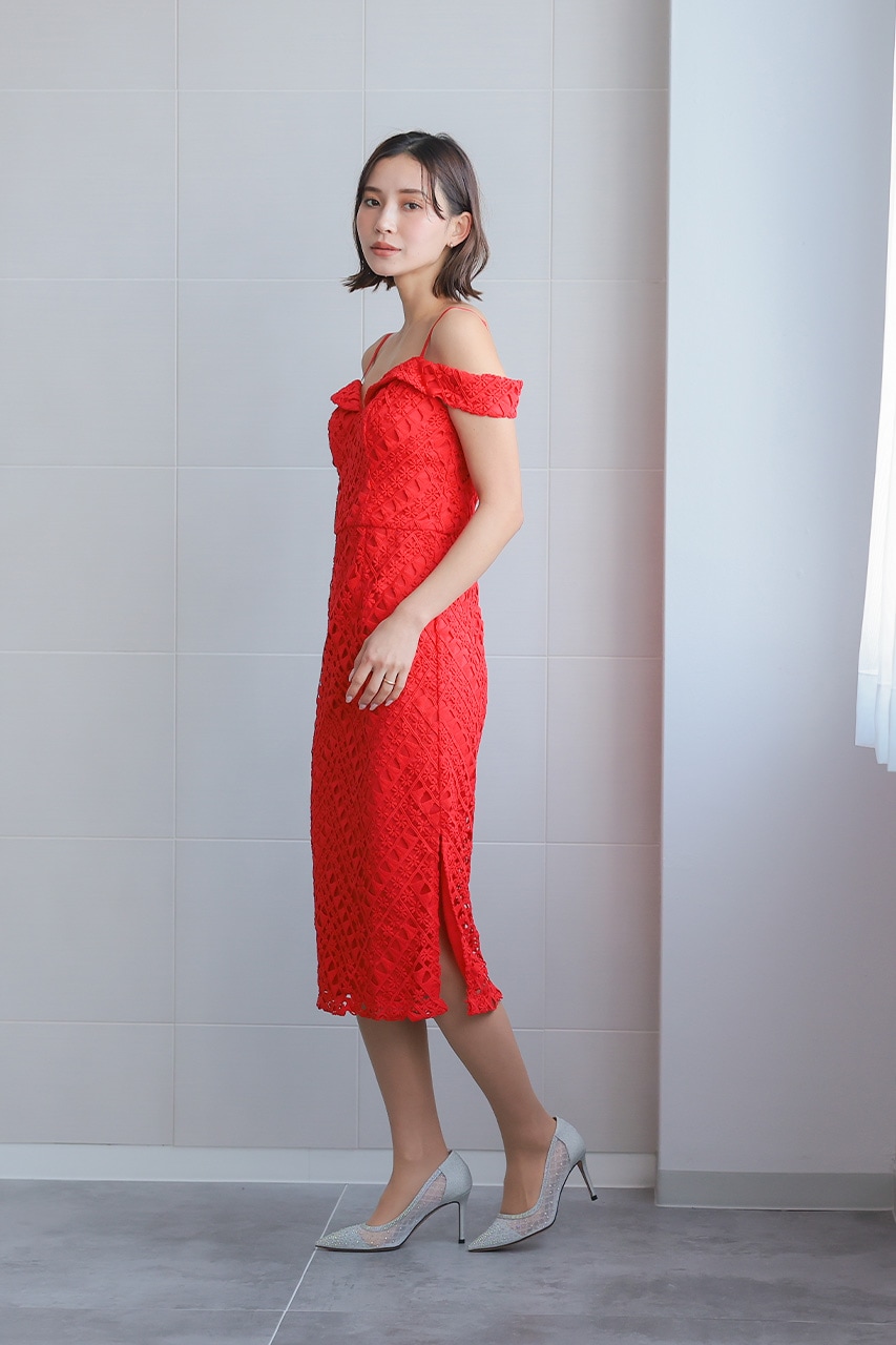 ダブルスリットクロシェレースドレス C71360RE ｜パーティー