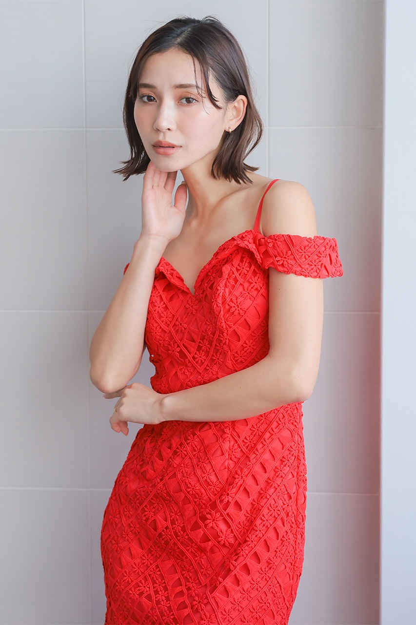 ダブルスリットクロシェレースドレス C71360RE ｜パーティー