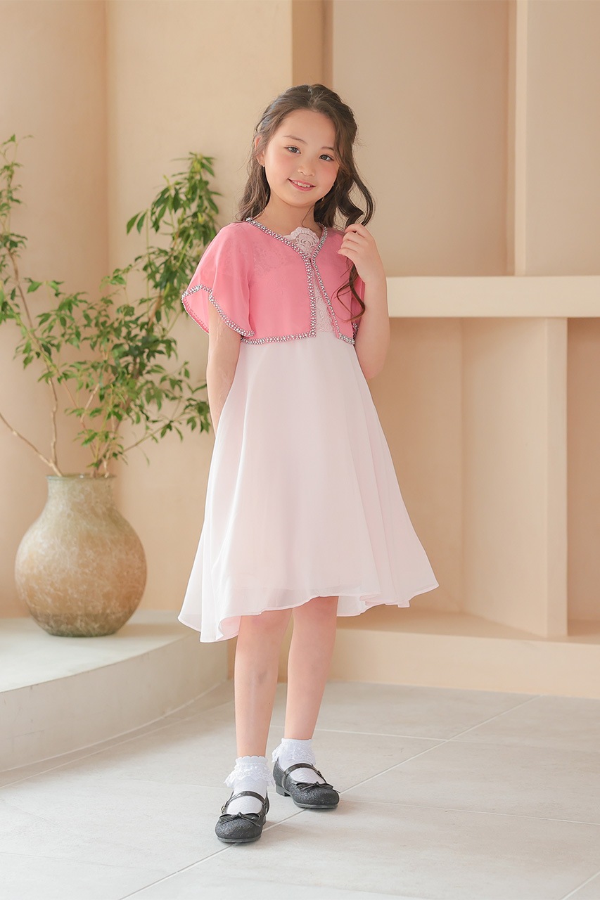 エアリーシフォンビーズボレロ PINK 5-8歳 LMK26884P ｜パーティー  