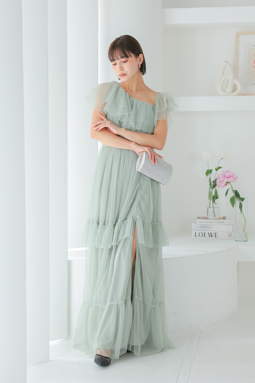フリルが魅力的なロングドレス ラッフルチュールロングドレス A133566MT ｜パーティードレス・結婚式