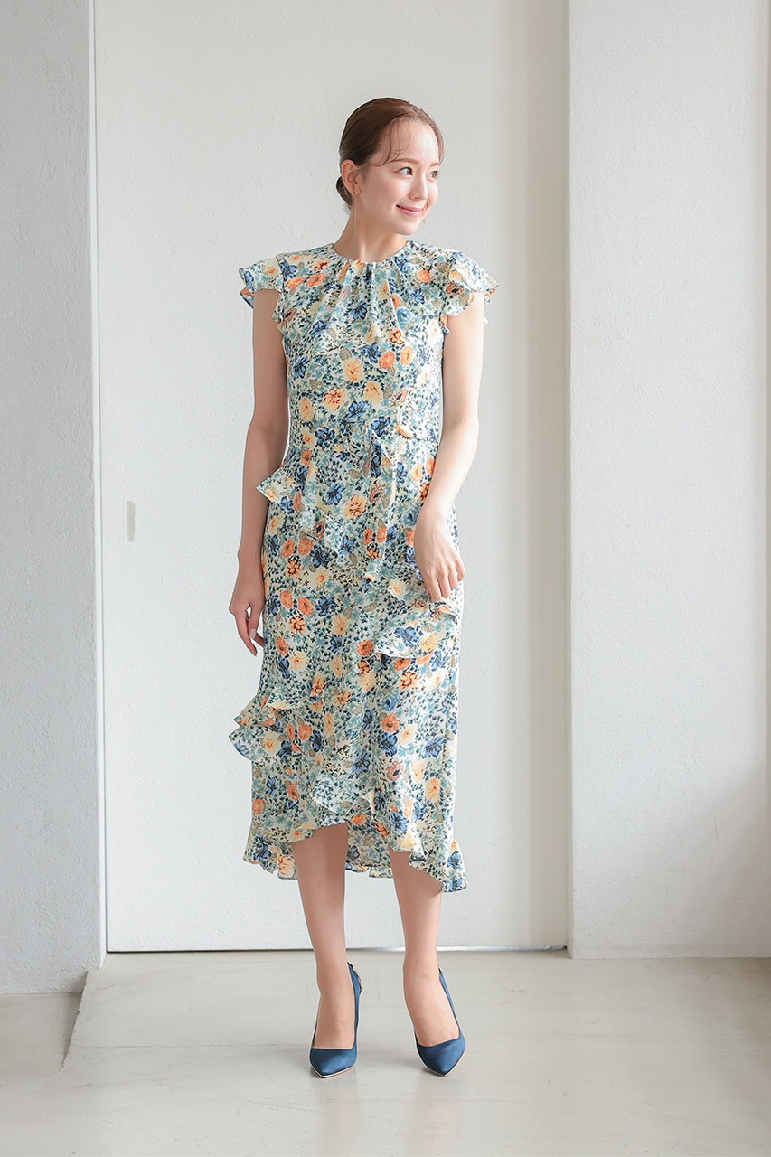 フラワープリントフリルワンピース C91040MU |パーティードレス フラワープリントフリルワンピース C91040MU |パーティードレス