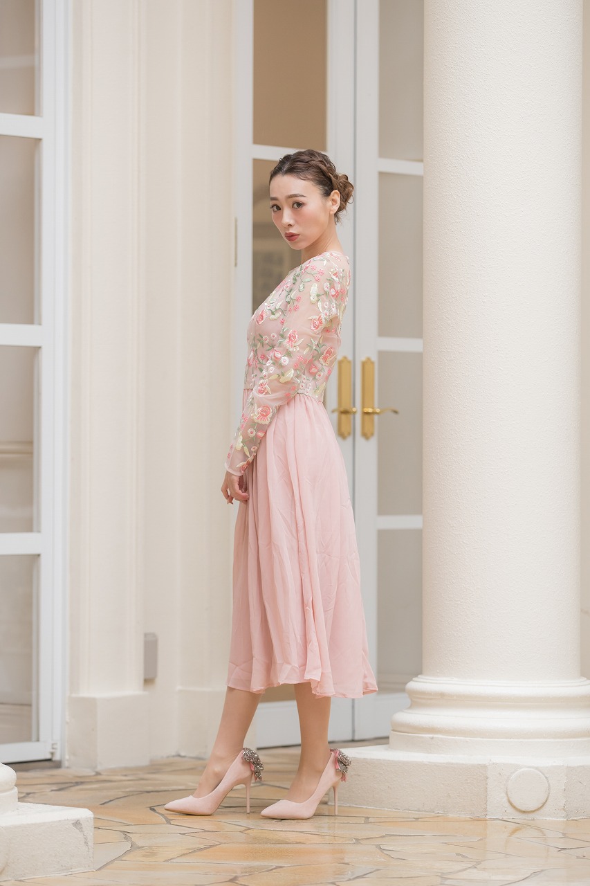 ChiChi London 刺繍ドレス CHI CHI LONDON シアーレース フラワー刺繍ワンピース DarkGreen C70417DG ｜  パーティー Chi Chi London フレア パーティドレス