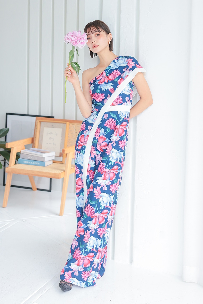 MARINA☆ワンショルダーケープジャンプスーツ ワンショルダーフラワージャンプスーツ PD1632462NY