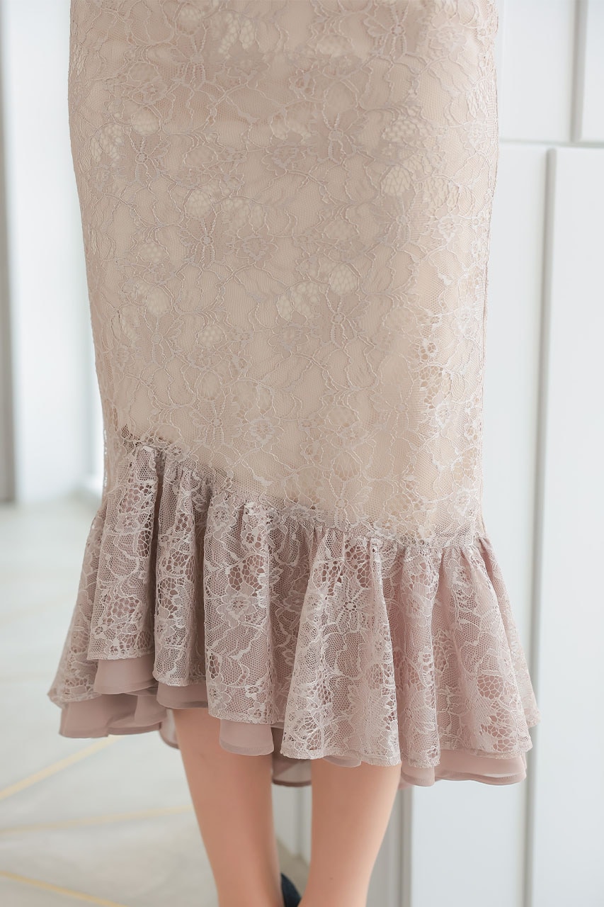 ♡レースアップミディドレス Mサイズ ベージュ♡ XSサイズあり【ROBE de FLEURS/ローブドフルール】3Dフラワー