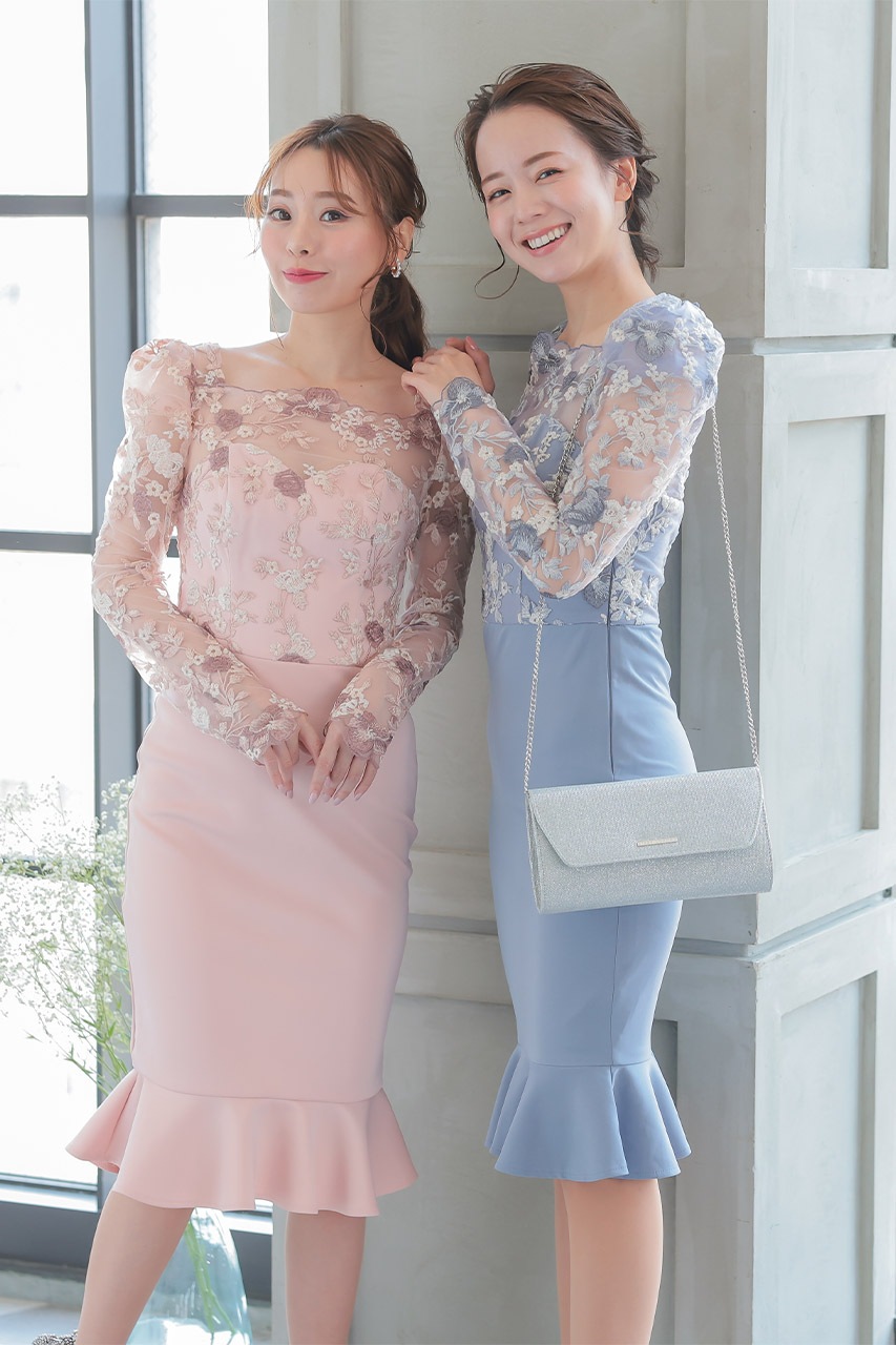 パワーショルダーフラワーマーメイドドレス C6576BL ｜パーティー