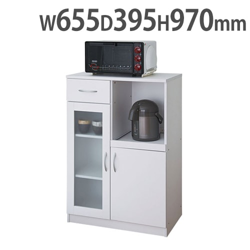 キッチンキャビネット 食器棚 キッチンボード 引き出し付き ガラス扉 ガラス戸 ミニタイプ 開き戸 キッチン収納 コンパクトサイズ レンジ台 ロータイプ ISK-9765 オフィス家具 井上金庫販売 通販