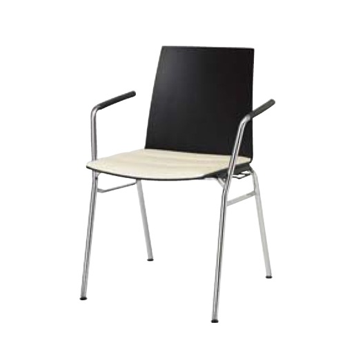 スタッキングチェア オカムラ 肘付き レザー ブラックシェル 黒 L638DA-P781