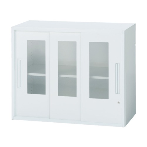 スチールキャビネット 3枚引戸 窓付き書庫 鍵付き 幅900×奥行450×高さ720mm TF-CG3-07-9045-OW 東洋事務器工業