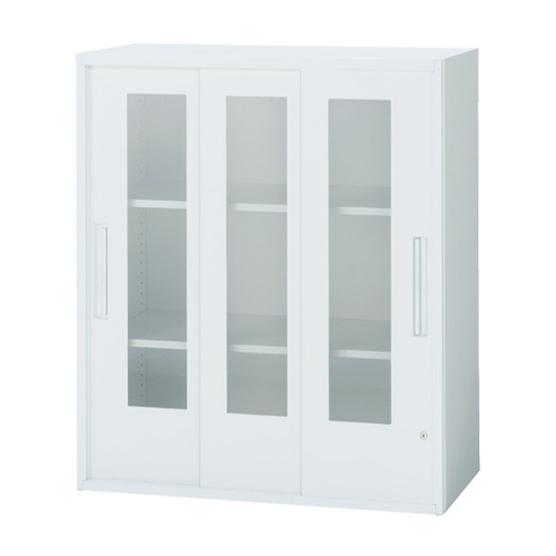 スチールキャビネット 3枚引戸 窓付き書庫 鍵付き 幅900×奥行450×高さ1050mm TF-CG3-11-9045-OW 東洋事務器工