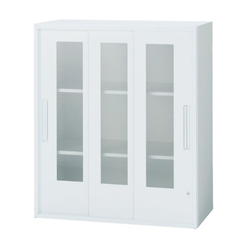 スチールキャビネット 3枚引戸 窓付き書庫 鍵付き 幅800×奥行400×高さ