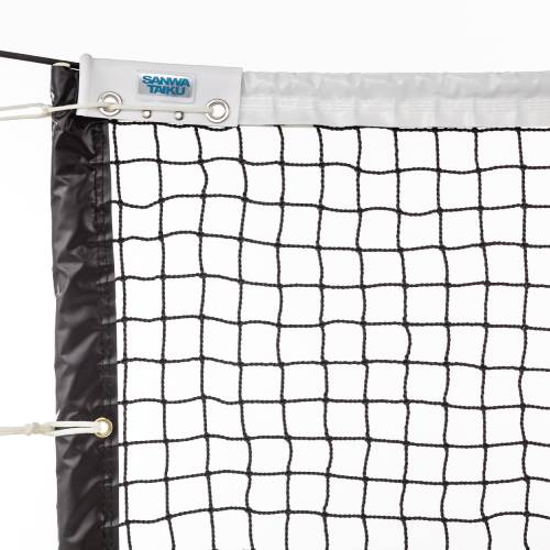 テニスネット 硬式用 オールシングルネット ポリエチレン 440T/90本 無結節 黒 サイドポール付 イザナスワイヤー S-2347