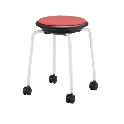 スツール オカムラ ホワイト脚 布張り キャスター付き 93J1DF-F