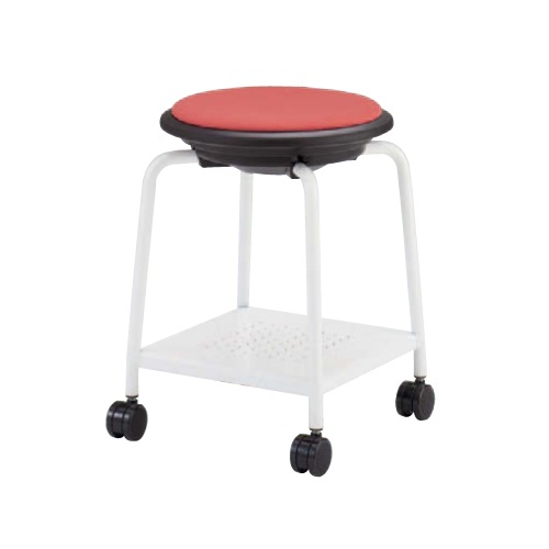 スツール オカムラ ホワイト脚 布張り キャスター付き 93J1KF-F