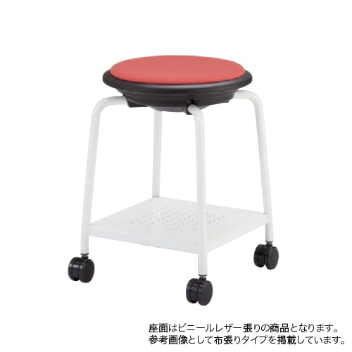 スツール オカムラ ホワイト脚 ビニールレザー張り キャスター付き 93J1KF-PB