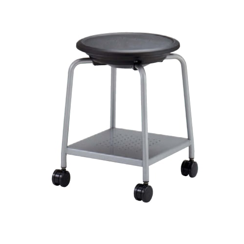 スツール キャスター付き シルバーメタリック脚 パッドなし 荷物置き付き 丸椅子 背なしチェア オフィスチェア 業務用チェア 医療施設 93