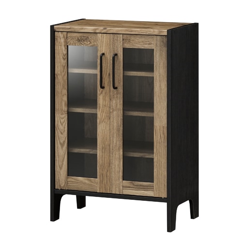 ガラスキャビネット アメリカンビンテージ 組み立て簡単 男前インテリア おしゃれ ガラス戸 小物入れ マガジンラック 本棚 収納 両開き VNT-9060G 通販