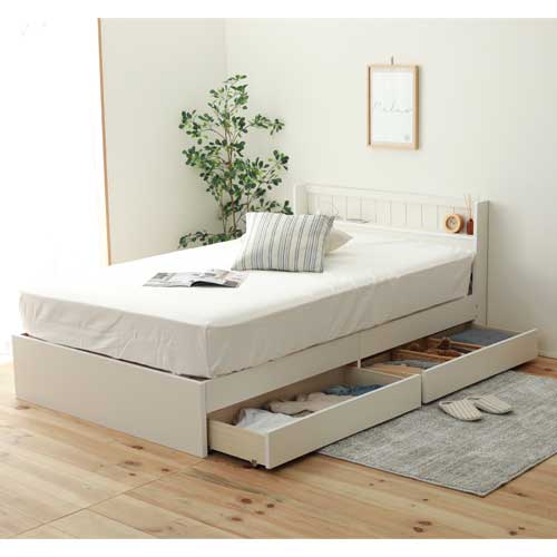 セミダブル　ベッドフレーム　ホワイト 収納ベッド セミダブル レギュラー 引出し収納付きフレーム