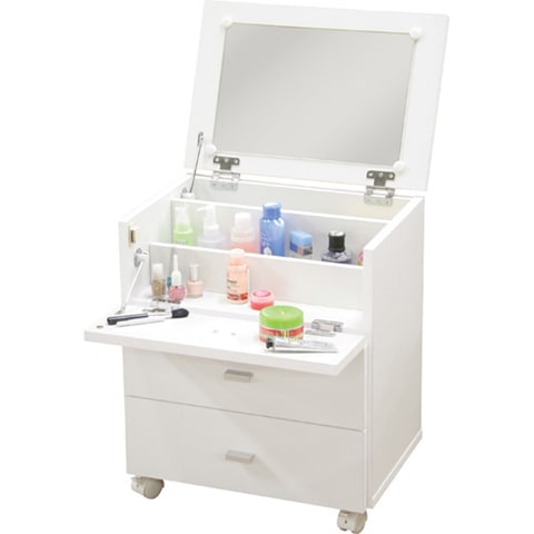 ホワイト ドレッサー・鏡台 ドレッサー 鏡台 一面鏡 幅58.5cm プリマ （ 奥行41cm スツール付き