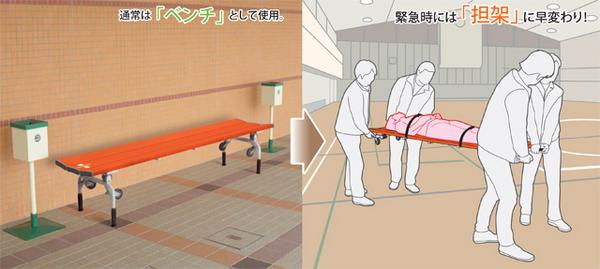 激レア 非売品 浜松東三河フェニックス 実使用ベンチチェア 折りたたみ椅子 レスキューベンチ 脚部折りたたみ式 担架 ロビーチェア 長椅子 BC-309
