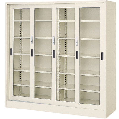 ガラス引戸書庫 幅1500mm 鍵付き 書庫 キャビネット BER-82G(N)（商品