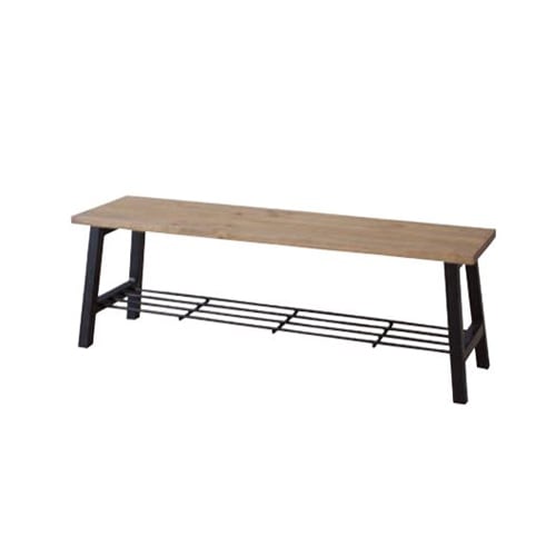 ダイニングベンチ ベンチ 天然木 アイアン脚 背なしチェア 棚付き