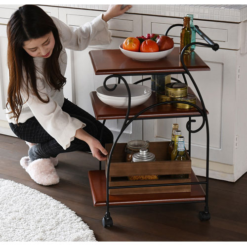 ヨーロッパ風 ロートアイアン 家具 キッチンワゴン キャスター 付き