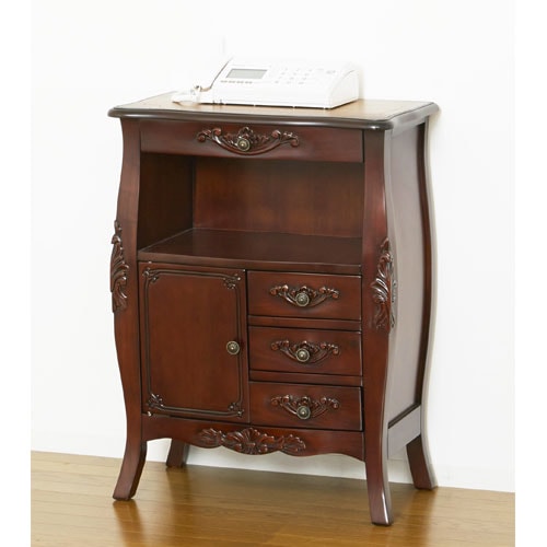 FAX台 電話台 チェスト 手彫り仕上げ 玄関 リビング 高級感 引き出し 扉付き かわいい ヨーロピアン調 ファックス台 クラシック アン