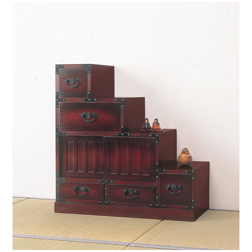 和風 木製引き出し収納　階段箪笥階段ダンス風 和家具 神谷家具 階段箪笥 木製 無垢 階段タンス 和風 和室 階段ダンス