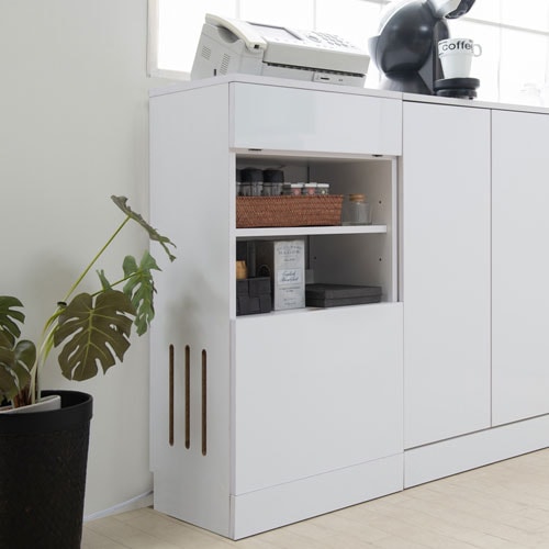 ルーター収納 カウンター下収納 幅45.5×奥行30×高さ87.5cm ホワイト ルーターボックス fy-0086