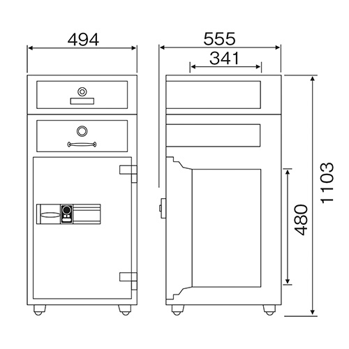耐火金庫 夜間投入 56L カード式 引出し RC94-3（商品番号：ds-rc94-3