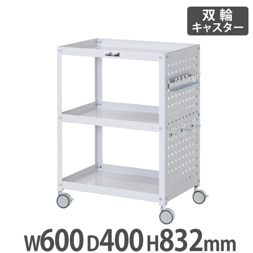 コンビニワゴン 山金工業 ヤマテック パンチングパネル付き3段 幅600×奥行400mm WCPS-3-P