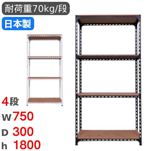 スチールラック 幅80×奥行40×高さ180cm 4段 40kg/段 軽量ラック NSTR