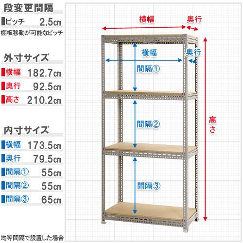 スチールラック 幅180×奥行90×高さ210cm 4段 200kg/段 ボード棚 BOARD