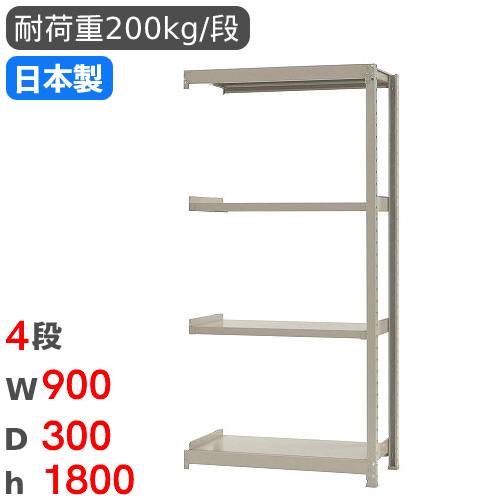 スチールラック 連結 幅90×奥行30×高さ180cm 4段 200kg/段 58263204123 