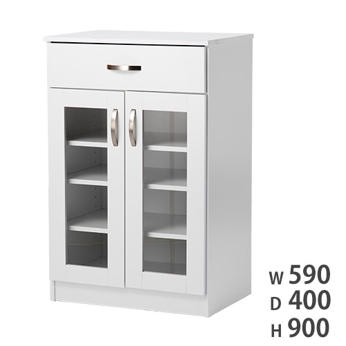 キッチンキャビネット 食器棚 キッチンボード 引き出し付き ガラス扉