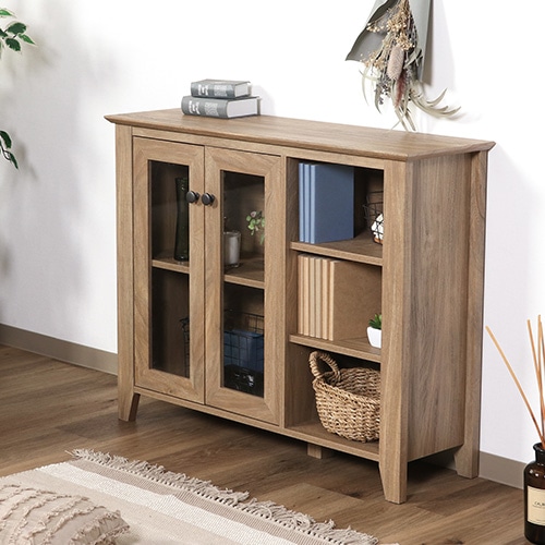 サイドボード 幅965×奥行290×高さ760mm ガラス扉 キャビネットリビング