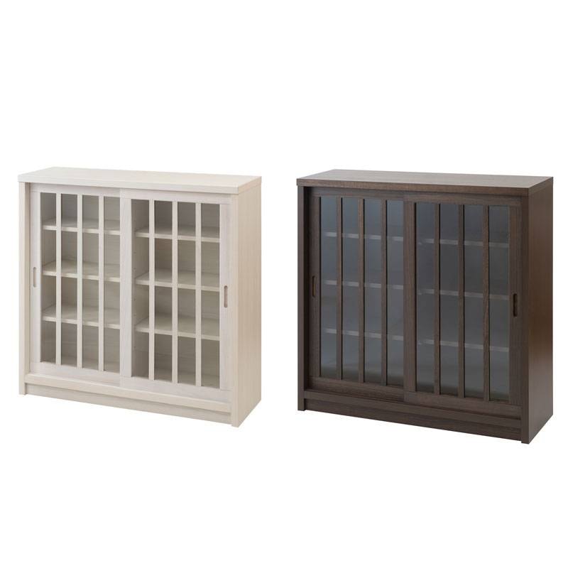 カウンター下収納 奥行30cm ガラス 引き戸 キャビネット 幅90 食器棚