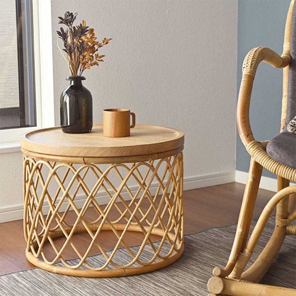 サイドテーブル 丸 ラタン 直径50cm×高さ40cm ナイトテーブル T085XP