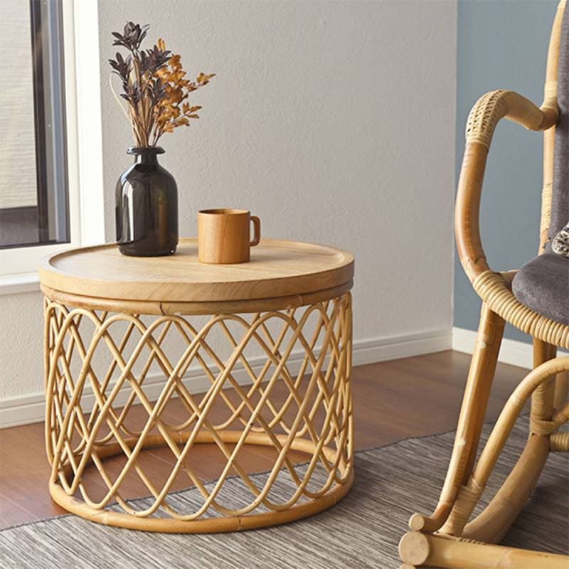 サイドテーブル 丸 ラタン 直径50cm×高さ40cm ナイトテーブル T085XP