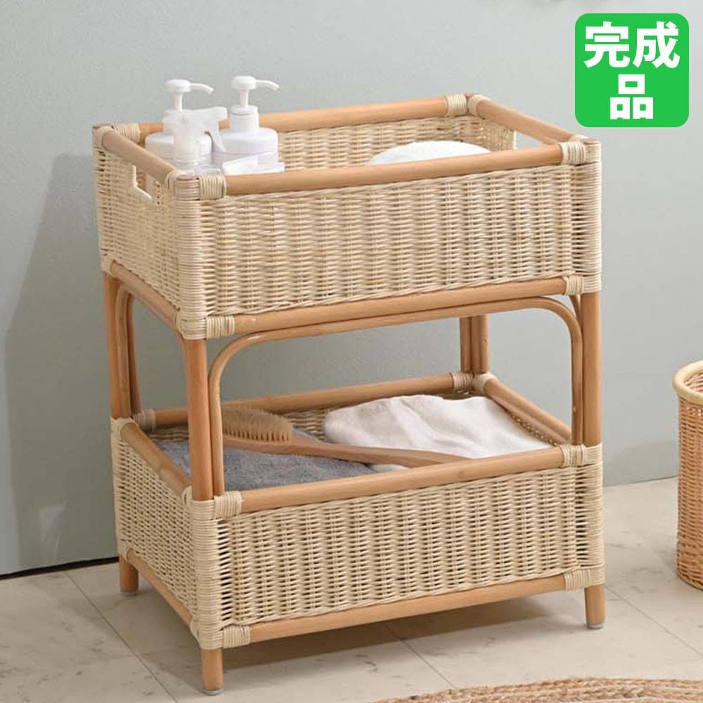 レトロ　ラタン　キャスター付き　脱衣かご　ラック　カゴ　バスケット　ランドリー ランドリーバスケット 2段 キャスター付き ランドリーラック 脱衣カゴ