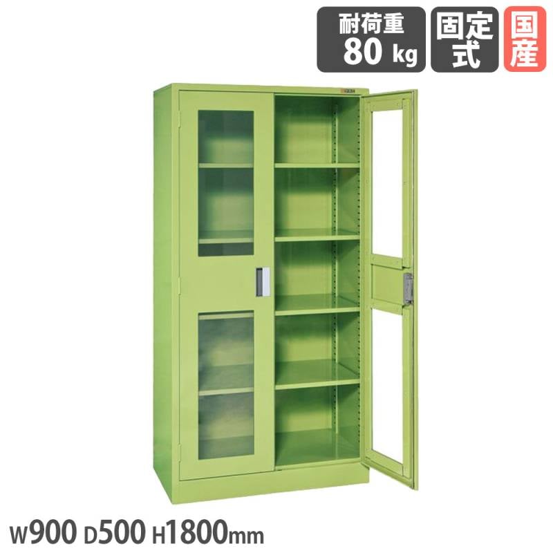 大型保管庫 サカエ 幅900×奥行500×高さ1800mm 透明窓付扉付 グリーン KU-81M4