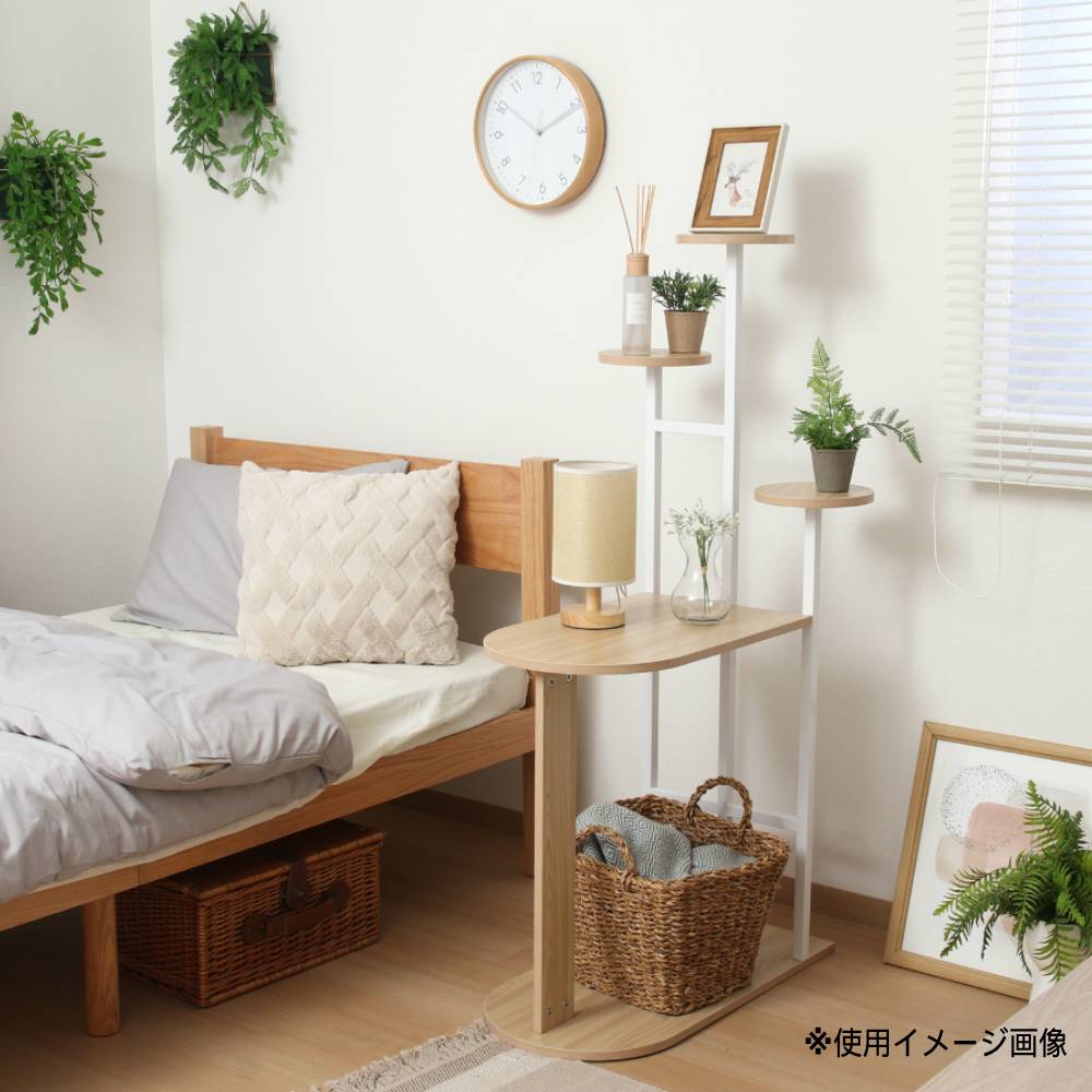 ディスプレイサイドテーブル 幅640×高さ1200mm ホワイト スチール×木目