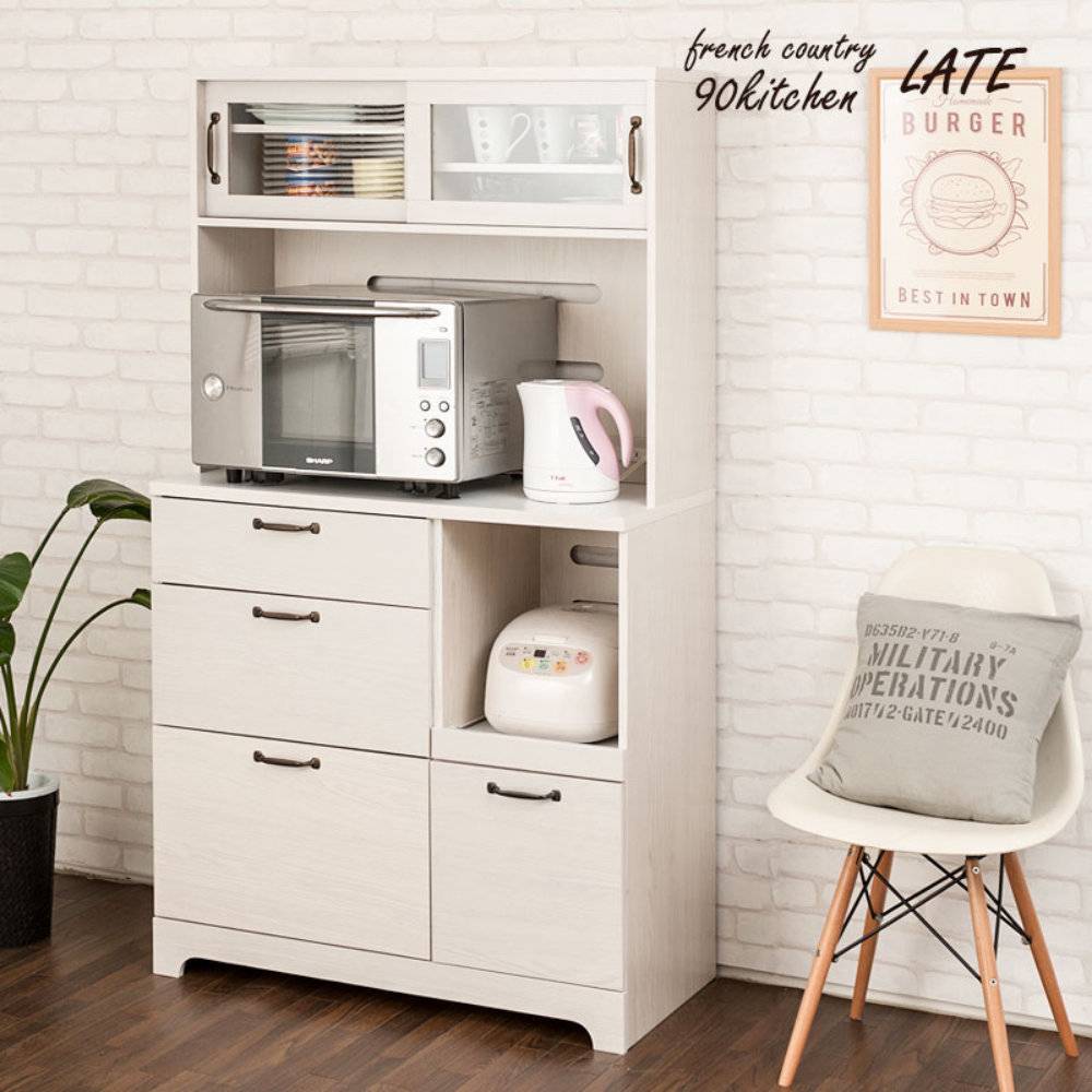 キッチンカウンター 幅60cm ガラス扉 食器棚 カップボード fy-0146