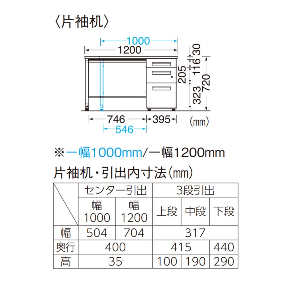 ELANSA オフィスデスク 片袖机 ライオン事務器 幅1200×奥行700×高さ
