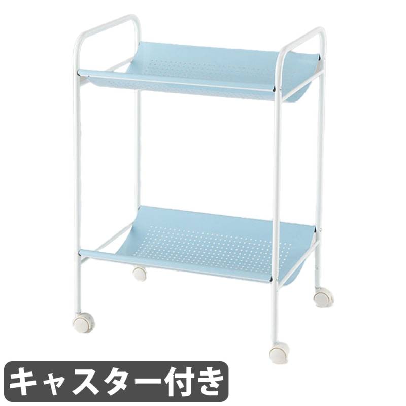 キャスター付きのラタン製2段ラック ランドリーバスケット 2段 ラタン 円形 キャスター付 籐家具 直径46cm