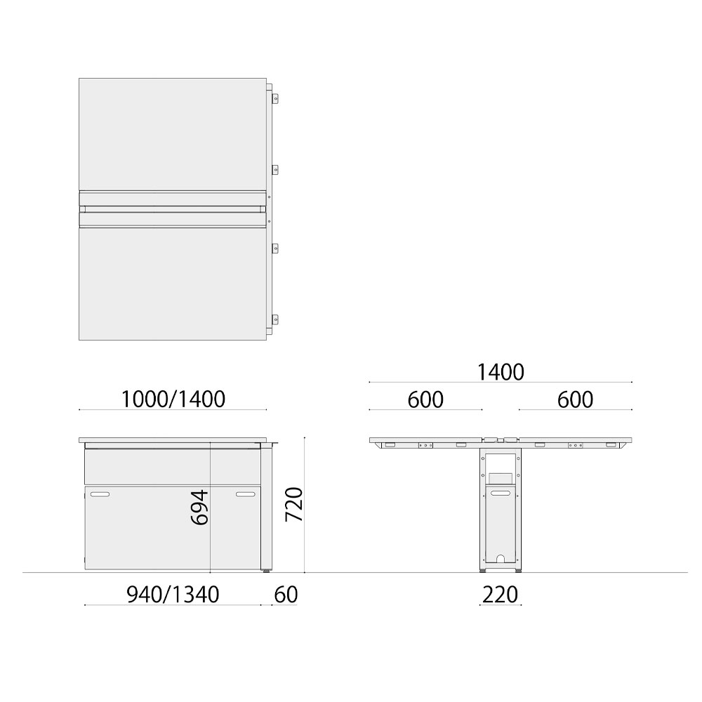 ワークデスク パネル脚 増連用 幅1000×奥行1400×高さ720mm フリー
