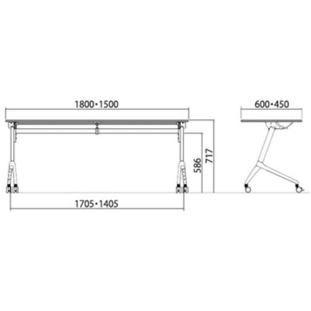 フォールディングテーブル 幅1800×奥行600×高さ720mm キャスター付 角