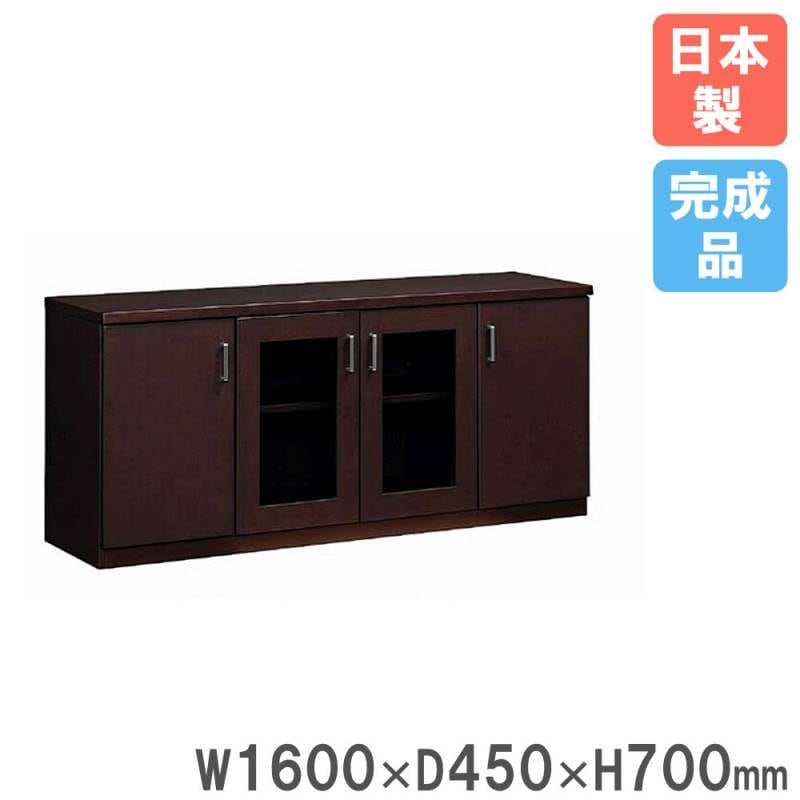 サイドボード 幅1600×奥行450×高さ700mm ガラス扉 収納棚 キャビネット