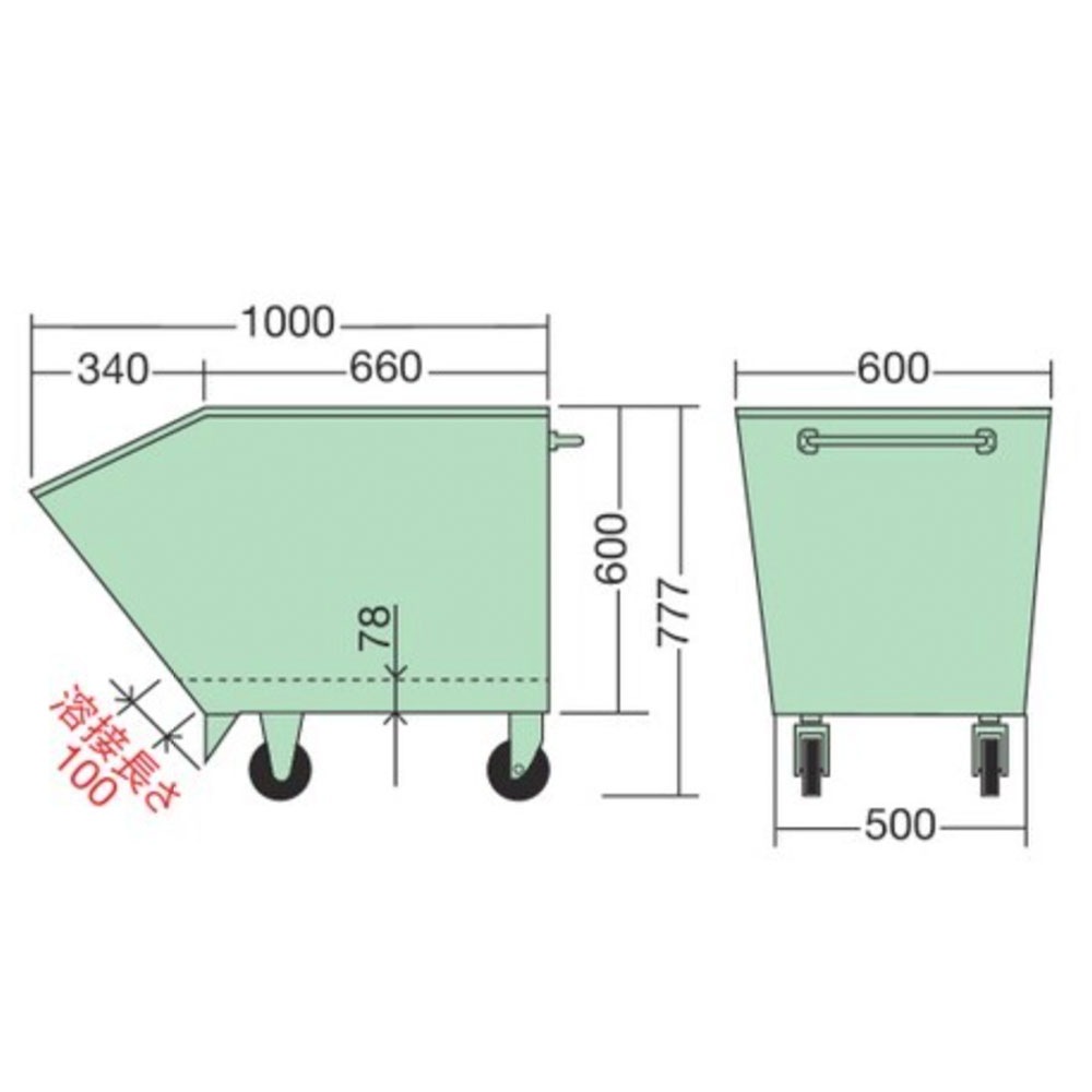 スクラップ台車 サカエ ドレンコック付 幅600×奥行1000×高さ777mm 均等