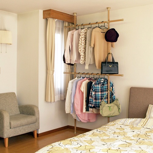 ハンガーラック ナチュラル 突っ張り棒 突っ張りラック ポールハンガー